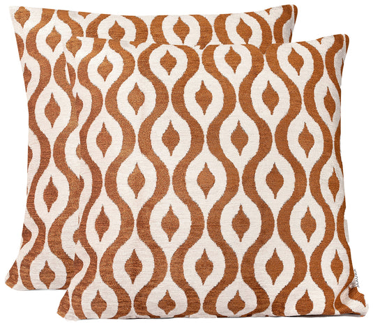 MAURA Rain Drop Design Jacquard Decorative Throw Pillow Cover 24 X 24 Inches Set of 2 for Couch, Sofa and Bedroom. Thick Chenille Cushion Case, Super Cozy and Soft. Earthy Colors for Room Home Decor.