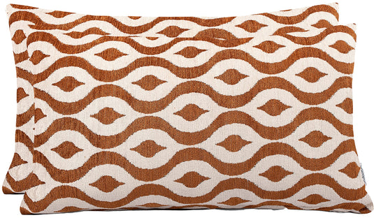 MAURA Rain Drop Design Jacquard Decorative Throw Pillow Cover 12 X 20 Inches Set of 2 for Couch, Sofa and Bedroom. Thick Chenille Cushion Case, Super Cozy and Soft. Earthy Colors for Room Home Decor.
