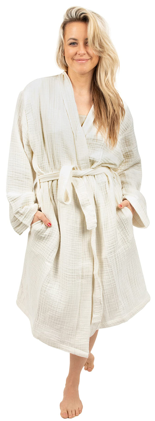 Maura Bathrobe Women's and Men's Unisex Cloudy Cotton, Lightweight, Luxurious Long Kimono Spa Robe Breathable Loungewear.