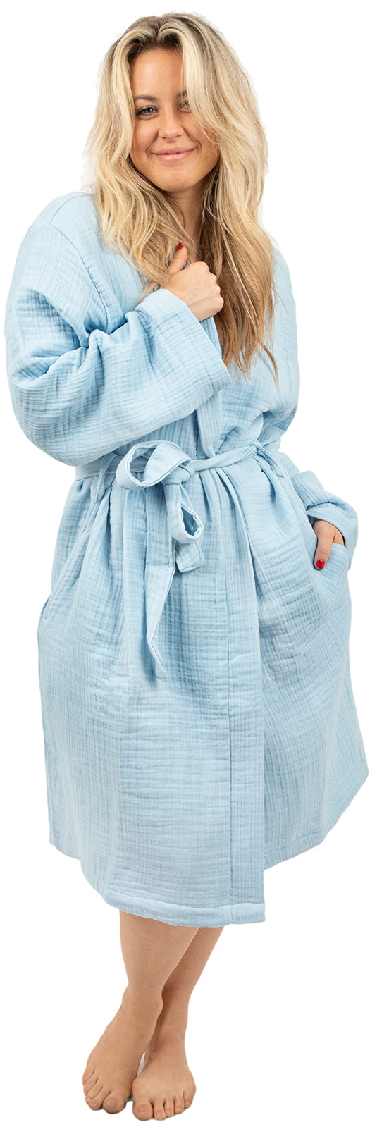 Maura Bathrobe Women's and Men's Unisex Cloudy Cotton, Lightweight, Luxurious Long Kimono Spa Robe Breathable Loungewear.