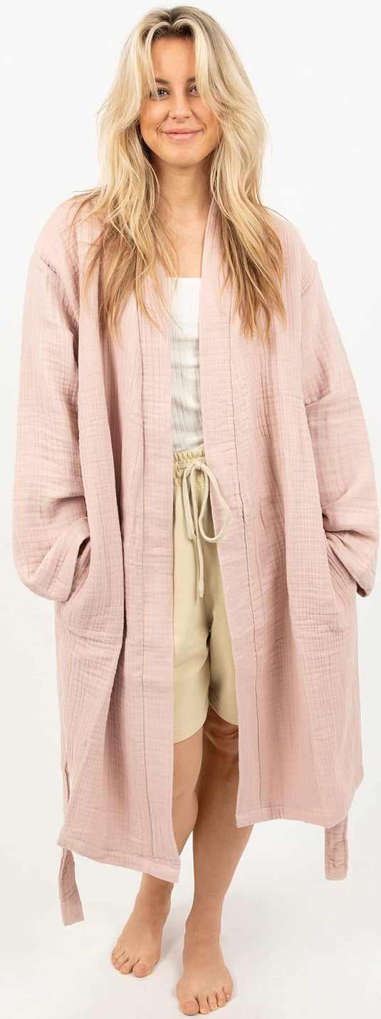 Maura Bathrobe Women's and Men's Unisex Cloudy Cotton, Lightweight, Luxurious Long Kimono Spa Robe Breathable Loungewear.