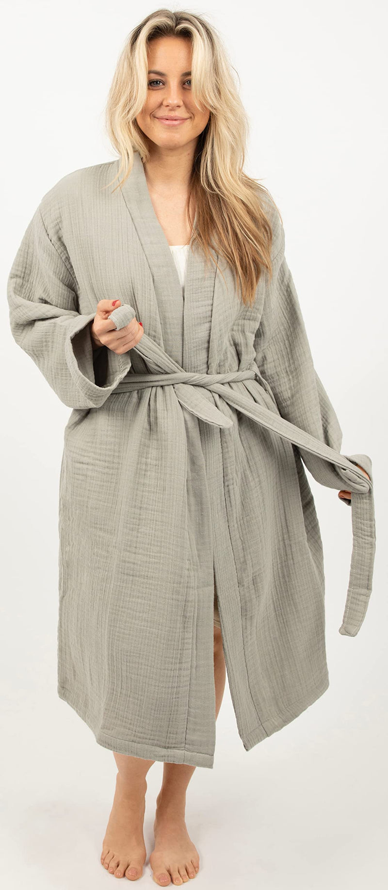 Load image into Gallery viewer, Maura Bathrobe Women's and Men's Unisex Cloudy Cotton, Lightweight, Luxurious Long Kimono Spa Robe Breathable Loungewear.
