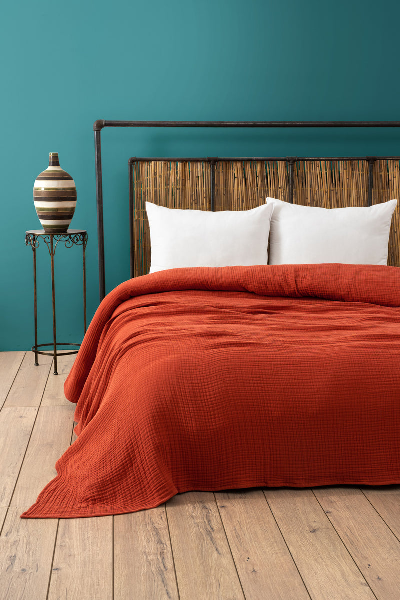 Load image into Gallery viewer, 4 Layer Muslin Bedspread Brick Color  220x250
