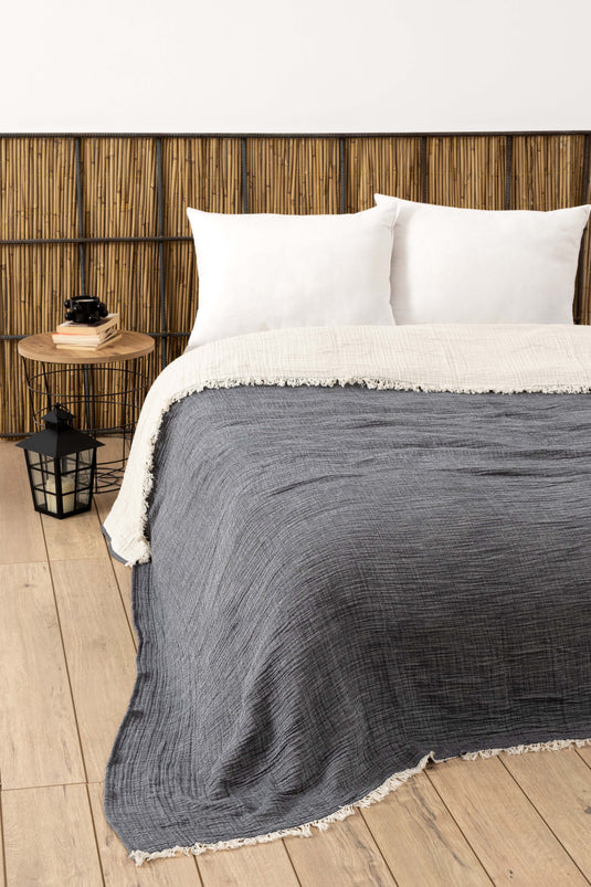 4 Layers Muslin Yarn Dyed Bedspread Anthracite 170x250 cm