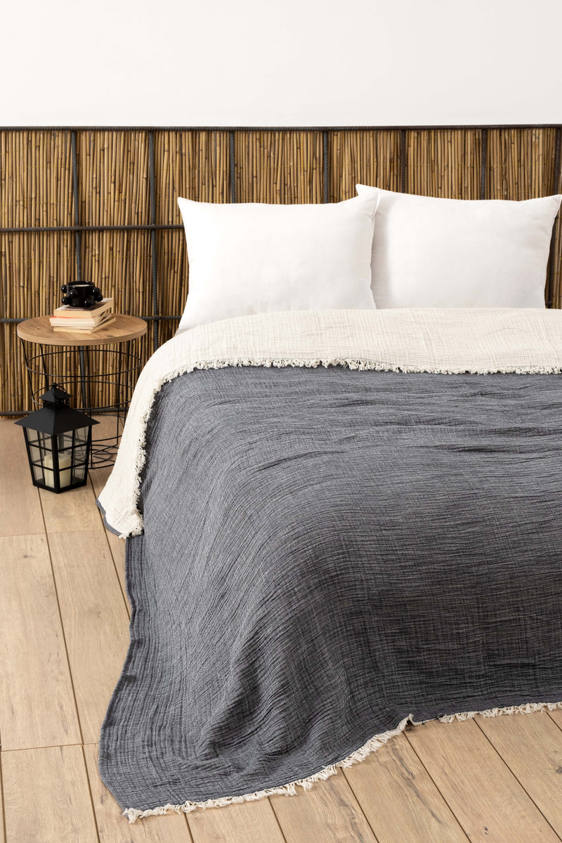 Load image into Gallery viewer, 4 Layers Muslin Yarn Dyed Bedspread Anthracite 230x250 cm
