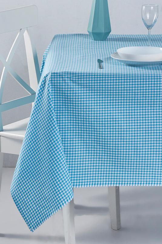 Gingham Tablecloth Turquoise 170x170 Cm