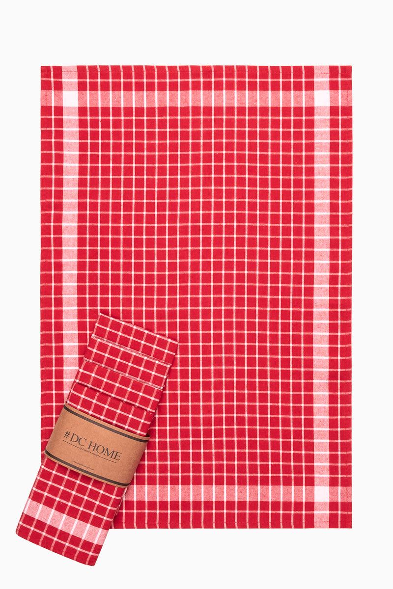 Load image into Gallery viewer, Plaid 5-Piece Dish Towel Red
