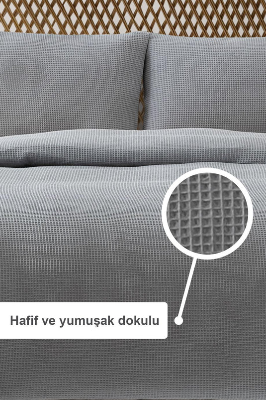 Waffle Double Quilt & Quilt Set Grey 200x220cm