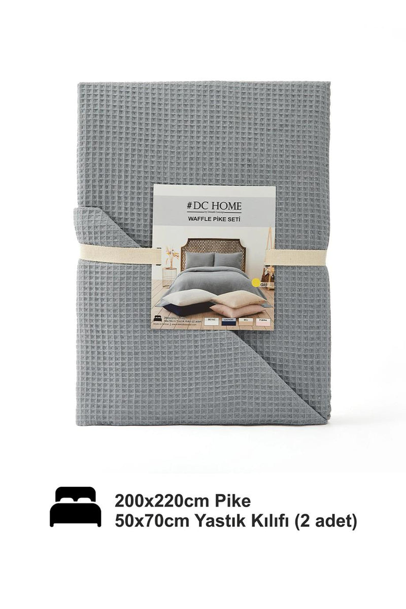 Load image into Gallery viewer, Waffle Double Quilt &amp; Quilt Set Grey 200x220cm
