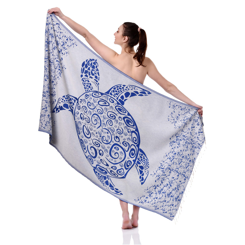 Load image into Gallery viewer, Yg Home Cotton 100x180cm Peshtemal Beach Towel - Caretta Blue
