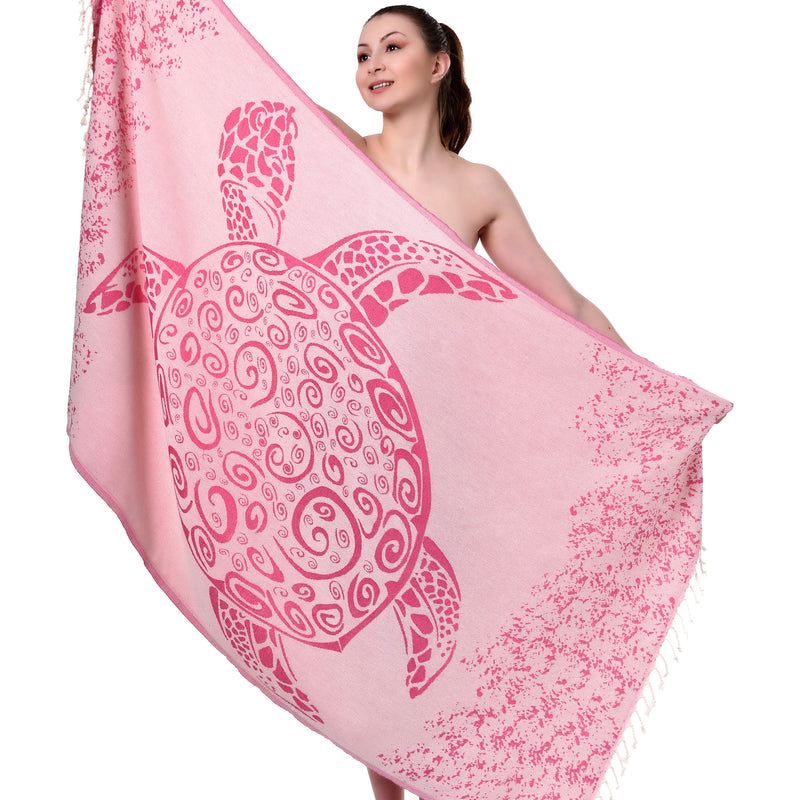 Load image into Gallery viewer, Yg Home Cotton 100x180cm Peshtemal Beach Towel - Caretta Fuchsia
