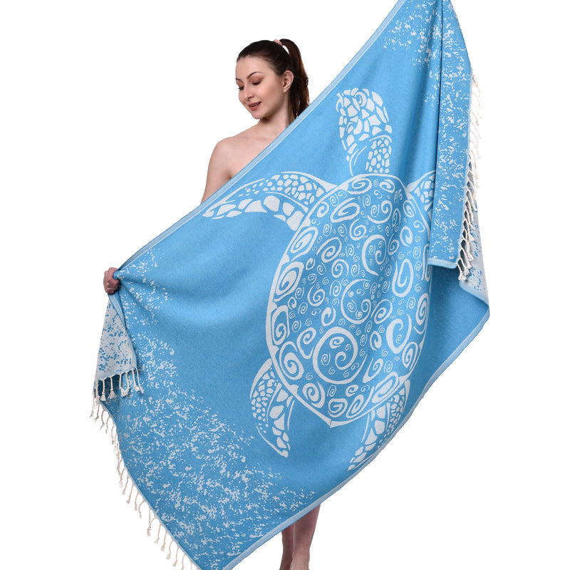 Load image into Gallery viewer, Yg Home Cotton 100x180cm Peshtemal Beach Towel - Caretta Turquoise
