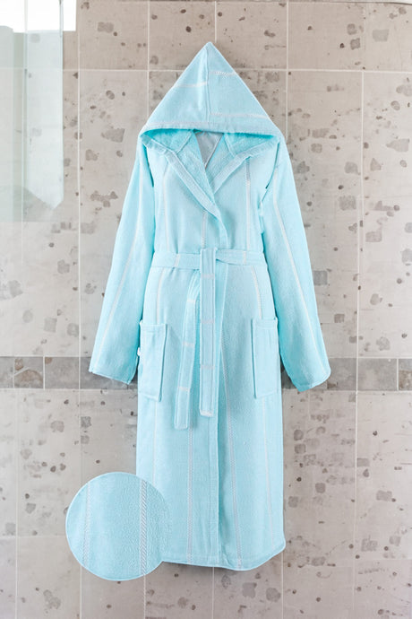 Yg Home Cotton Unisex Hooded Bathrobe - Wawe Mint S/M