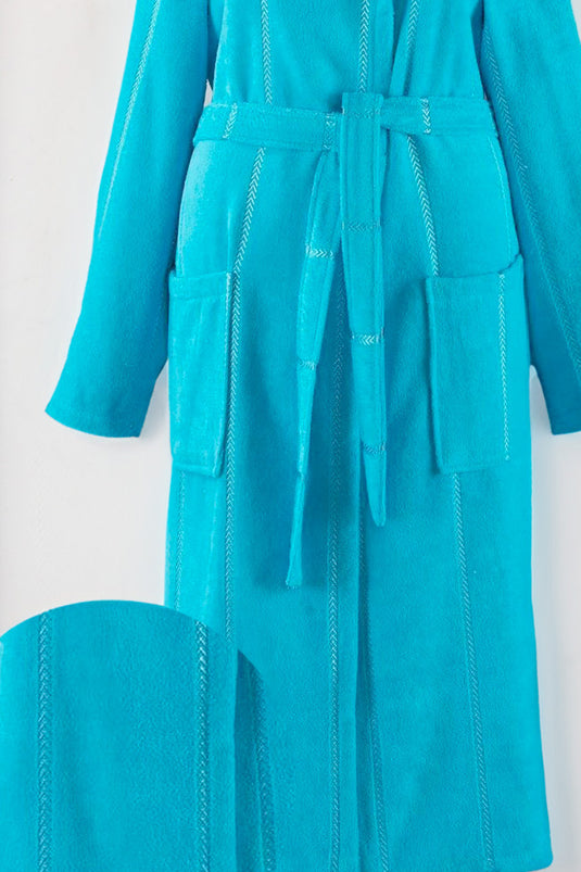 Yg Home Cotton Unisex Hooded Bathrobe - Wawe Turquoise S/M